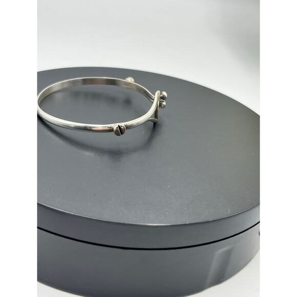 T0-64 Mexico Sterling Silver Hook Loop Clasp River Accent Bangle Bracelet - Picture 6 of 12